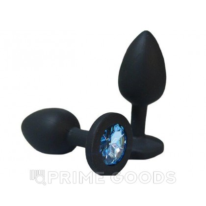 Анальная пробка из чёрного силикона с голубым кристаллом (размер S) от sex shop primegoods фото 2