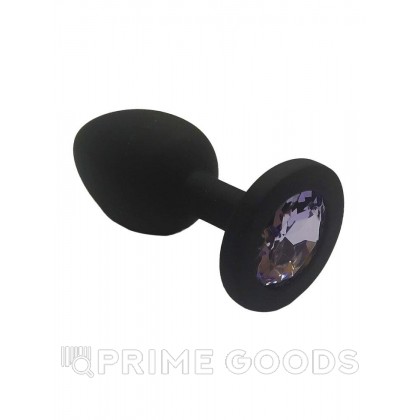Анальная пробка из чёрного силикона со светло-фиолетовым кристаллом (размер S) от sex shop primegoods