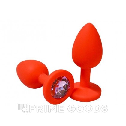 Анальная пробка из красного силикона со светло-розовым кристаллом (размер S) от sex shop primegoods фото 2