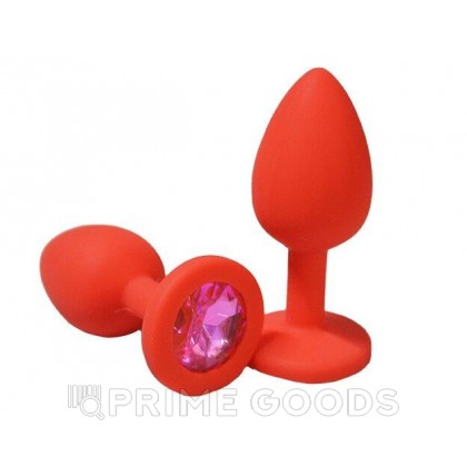 Анальная пробка из красного силикона с розовым кристаллом (размер S) от sex shop primegoods фото 2