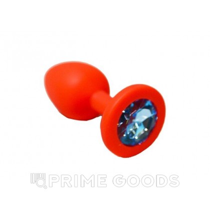 Анальная пробка из красного силикона с голубым кристаллом (размер S) от sex shop primegoods