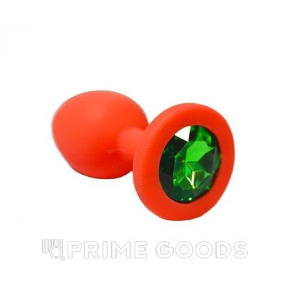Анальная пробка из красного силикона с зелёным  кристаллом (размер S) от sex shop primegoods
