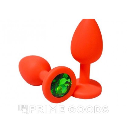 Анальная пробка из красного силикона с зелёным  кристаллом (размер S) от sex shop primegoods фото 2