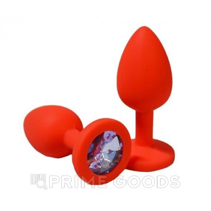 Анальная пробка из красного силикона со светло-фиолетовым кристаллом (размер S) от sex shop primegoods
