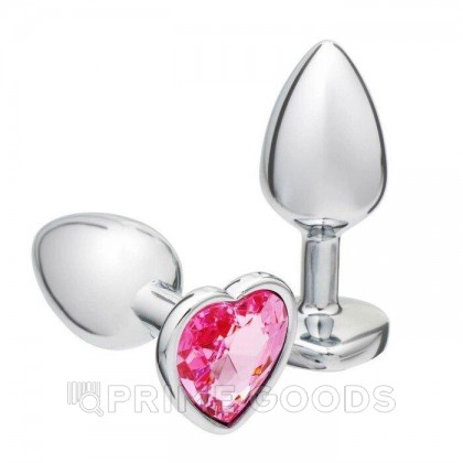 Анальная пробка серебряная с розовым кристаллом в форме сердца (28 мм.) от sex shop primegoods