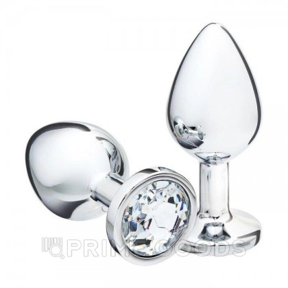 Анальная пробка серебряная с прозрачным кристаллом (34 мм.) от sex shop primegoods