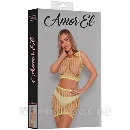 Комплект эротический: топ и юбка из ажурной сетки Amor El, желтый, S/L от sex shop primegoods фото 5
