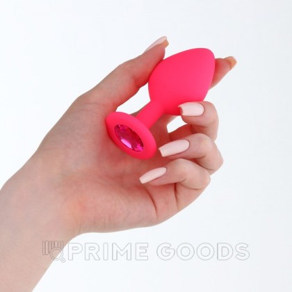 Силиконовая анальная пробка с розовым кристаллом, розовая, (35*80 мм) от sex shop primegoods фото 2