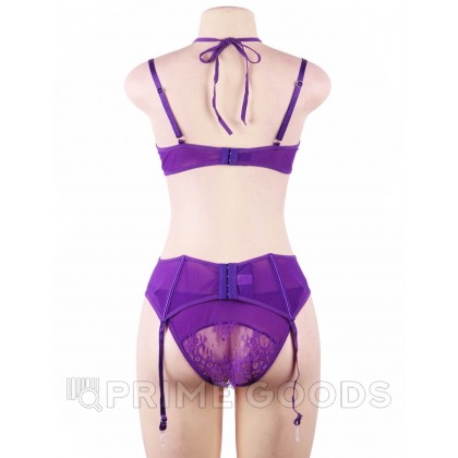 Комплект белья лиловый: бра, стринги и пояс с ремешками (размер XS-S) от sex shop primegoods фото 6