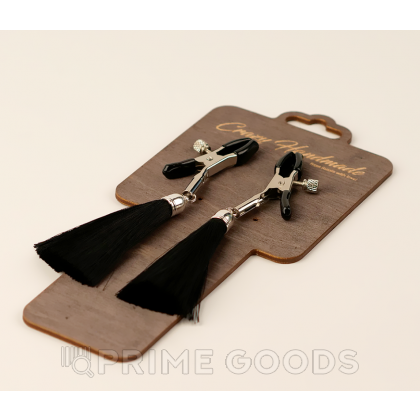 Зажимы на соски «прищепки» с кисточками из шелка черные - primegoods.kz фото 2 Зажимы на соски «прищепки» с кисточками из шелка черные от sex shop primegoods фото 2