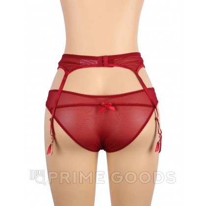 Трусики и пояс для чулок с ремешками красные Sexy Exquisite Lace (XL-2XL) от sex shop primegoods фото 5