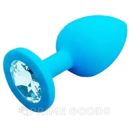 Большая силиконовая пробка с кристаллом, голубая, 9 см. от sex shop primegoods
