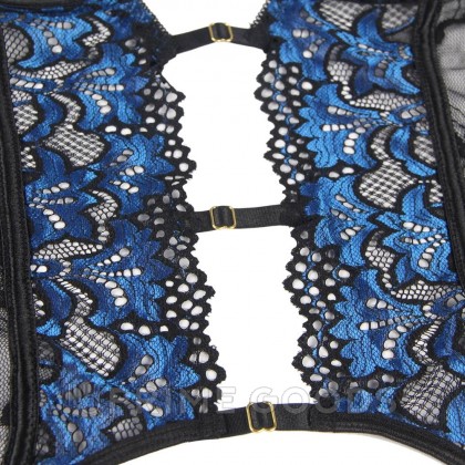 Комплект белья: корсет с подвязками и стрингами черно-синий (размер XS-S) от sex shop primegoods фото 3