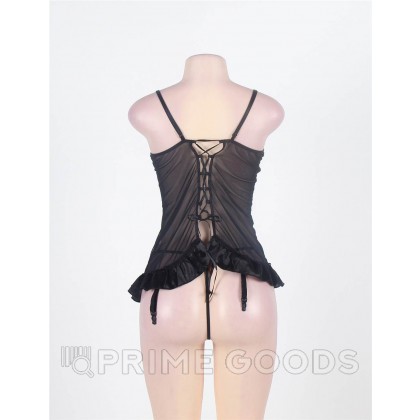 Прозрачный бэби-долл с вышивкой и оборками черный (размер M-L) от sex shop primegoods фото 2