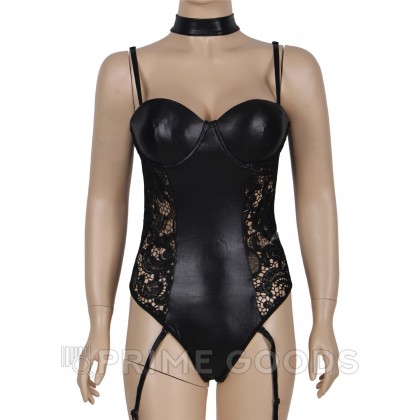 Боди виниловый Ohyeah Black Vinyl с пажиками для чулок, one size от sex shop primegoods фото 10