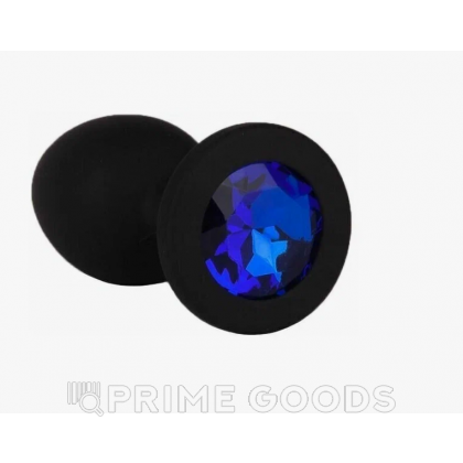 Анальная пробка из чёрного силикона с синим кристаллом (размер S) от sex shop primegoods фото 2