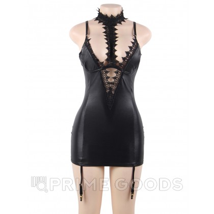 Кожаная сорочка-грация Ohyeah с пажиками и чокером, 3XL-4XL от sex shop primegoods фото 12