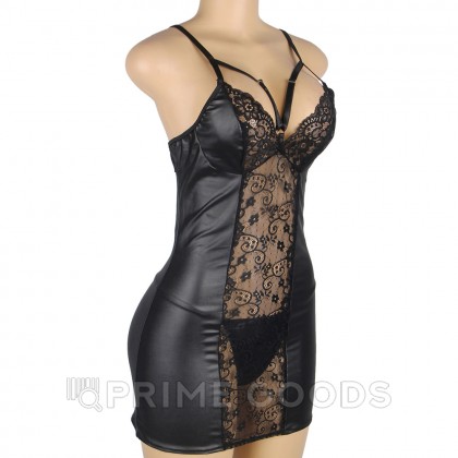 Кожаное платье с кружевом и стрепами Ohyeah Sexy Black +стринги, 3XL-4XL от sex shop primegoods фото 5