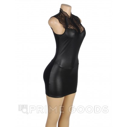 Кожаное платье с кружевом на груди (+ стринги, XL-2XL) от sex shop primegoods фото 9