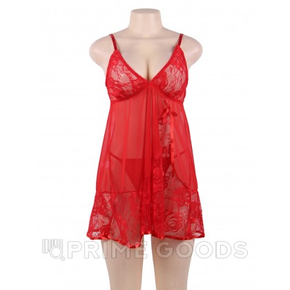 Красный пеньюар + стринги Floral (XL-2XL) от sex shop primegoods фото 2