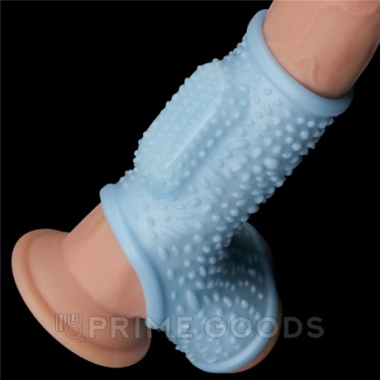 Насадка на пенис с вибрацией с рукавом для мошонки Drip Knights Ring голубая (13,3*2,8) от sex shop primegoods фото 2