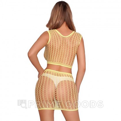 Комплект эротический: топ и юбка из ажурной сетки Amor El, желтый, S/L от sex shop primegoods фото 2