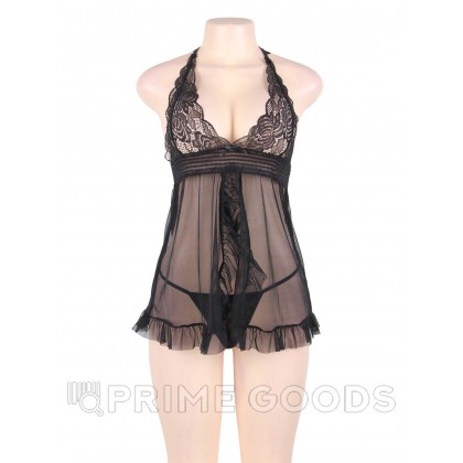 Комплект: черная прозрачная сорочка и стринги (размер 5XL) от sex shop primegoods фото 3