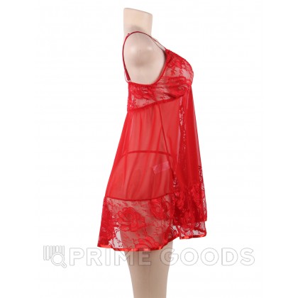 Красный пеньюар + стринги Floral (XL-2XL) от sex shop primegoods фото 4