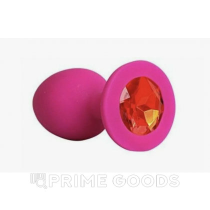 Анальная пробка из розового силикона с красным кристаллом (размер S) от sex shop primegoods фото 3
