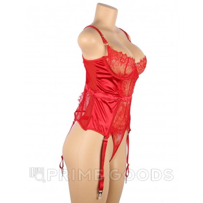 Элегантное красное белье: корсет с подвязками для чулок и G стринги (XL-2XL) от sex shop primegoods фото 4