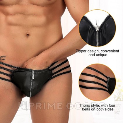 Кожаные мужские стринги Ohyeah Zipper Black, на молнии со стрепами, XL от sex shop primegoods фото 4