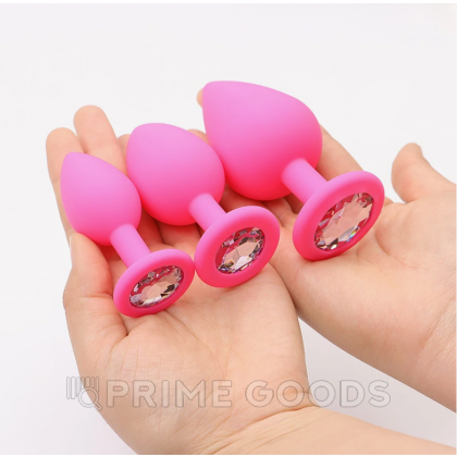 Анальная пробка из розового силикона с белым кристаллом (размер S) от sex shop primegoods фото 2