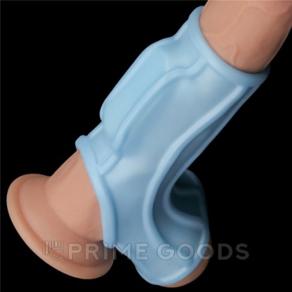 Насадка на пенис с вибрацией с рукавом для мошонки Wave Knights Ring голубая (14,4*2,8) от sex shop primegoods фото 2