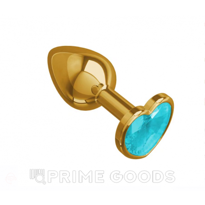 Золотая пробка с голубым кристаллом в форме сердца от sex shop primegoods фото 2