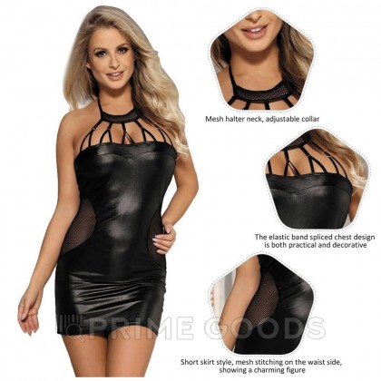 Кожаное платье Ohyeah Lady с ремешками и сеткой, 3XL-4XL от sex shop primegoods фото 6