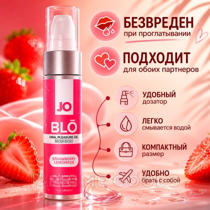 Стимулирующий оральный гель с десенсибилизацией JO - BLO, клубничный лимонад, 30 мл от sex shop primegoods фото 2