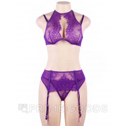 Комплект белья лиловый: бра, стринги и пояс с ремешками (размер XS-S) от sex shop primegoods фото 8