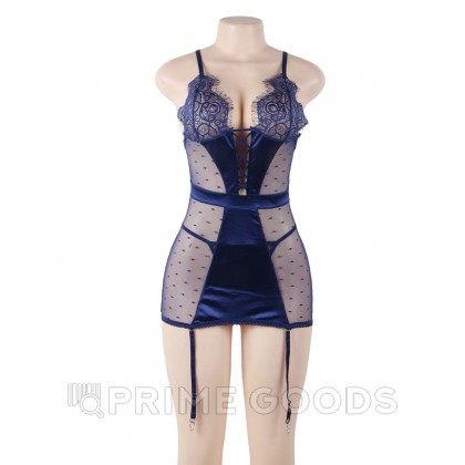 Сексуальное синее белье с подвязками и стрингами (размер 3XL-4XL) от sex shop primegoods фото 3