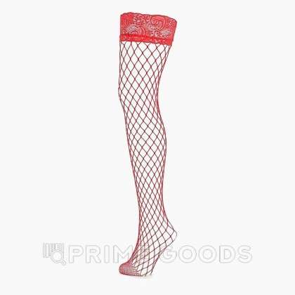 Чулки в крупную сетку с кружевной резинкой Sense S/M, красные от sex shop primegoods фото 8