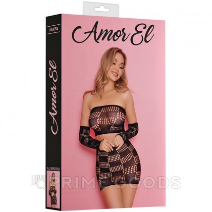 Комплект эротический Amor El, топ, юбка и рукава с квадратным узором, S/L  от sex shop primegoods фото 5