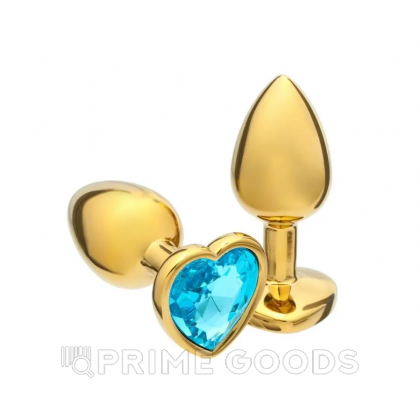Золотая пробка с голубым кристаллом в форме сердца от sex shop primegoods фото 3
