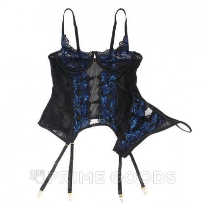 Комплект белья: корсет с подвязками и стрингами черно-синий (размер XS-S) от sex shop primegoods фото 5
