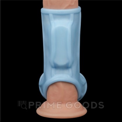 Насадка на пенис с вибрацией с рукавом для мошонки Ridge Knights Ring голубая (13,3*2,8) от sex shop primegoods фото 4