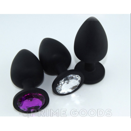Анальная пробка из чёрного силикона со светло-жёлтым кристаллом (размер S) от sex shop primegoods фото 3