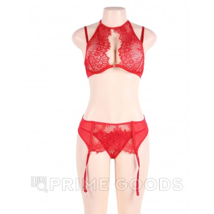 Комплект белья красный: бра, стринги и пояс с ремешками (размер 3XL-4XL) от sex shop primegoods фото 8