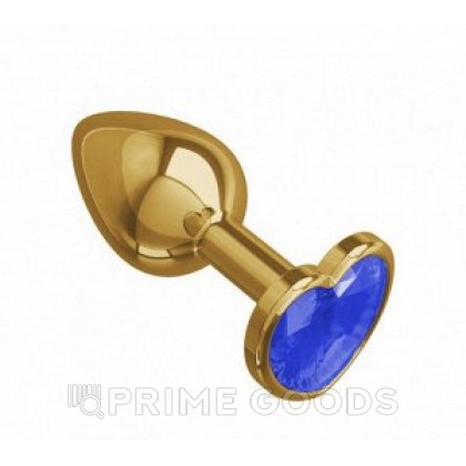 Золотая пробка с синим кристаллом в форме сердца от sex shop primegoods фото 2