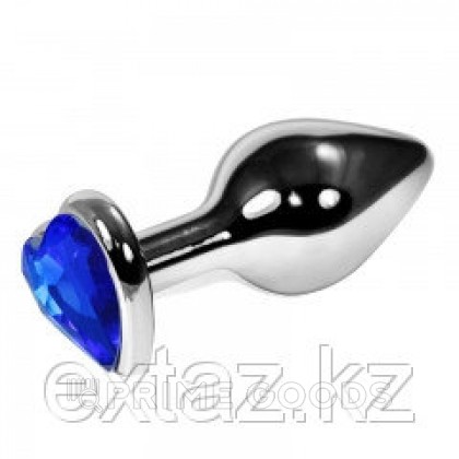 Серебряная  пробка с кристаллом в виде сердца(синий) от sex shop primegoods