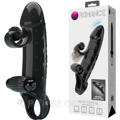 Вибронасадка на пенис «Romance» с кольцом для мошонки черный от sex shop primegoods