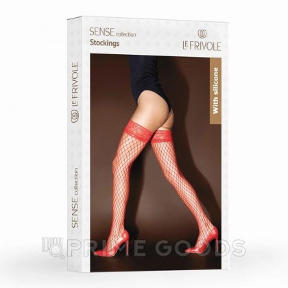 Чулки в крупную сетку с кружевной резинкой на силиконе Sense, S/M, красные от sex shop primegoods фото 2