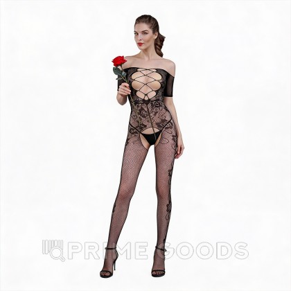 Боди сетка с принтом роз от Moonlight модель №10 черная от sex shop primegoods